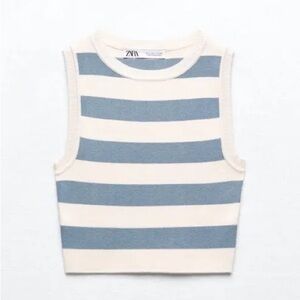Zara Blue and White Striped Tank Top